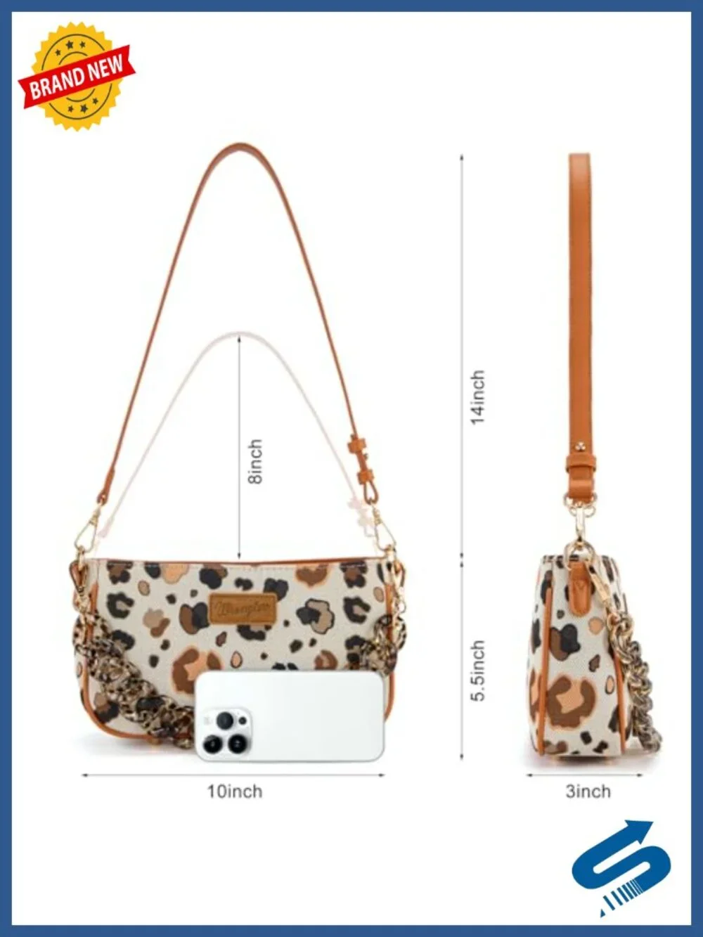 Canvas Hobo Bag with Removable Chain Strap - Leopard Print Purse